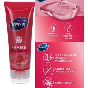 Manix  Fraise Gel Lubrifiant Intime Gourmand Sensuel Compatible Préservatifs Base Eau