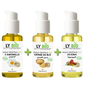 LY BIO PACK HUILE CAMOMILLE 50ML - POMPE + HUILE GERME DE BLE 50ML - POMPE + HUILE JOJOBA 50ML - POMPE