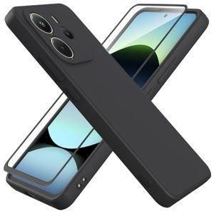 Case Pochette Souple Liquid Silicone pour Xiaomi Redmi Note 14 4G noir avec Incassable Verre De Protection Verre Trempé écran