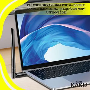 Kakusiga Clé WiFi USB Wifi 6 – Double Bande 2.4GHz/5.8GHz – Jusqu’à 600 Mbps – Antenne 5dBi