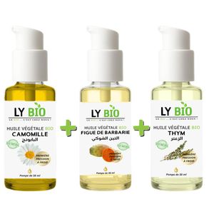 LY BIO PACK HUILE CAMOMILLE 50ML - POMPE + HUILE FIGUE DE BARBARIE 50ML - POMPE + HUILE THYM 50ML - POMPE