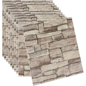 Papier Peint 3D Imitation Pierre Beige – Lot de 10 Panneaux Muraux Autocollants