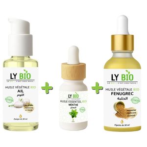 LY BIO PACK HUILE AIL 50ML - POMPE + HUILE ESSENTIEL MENTHE 10ML + HUILE FENUGREC 50ML - PIPETTE