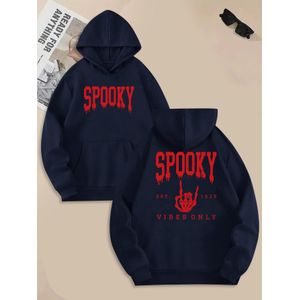 Sweat à capuche minimaliste d'Halloween avec imprimé de lettres "SPOOKY" - Sweat à capuche décontracté avec poche, coupe ample, lavable en machine, confortable, sweat doux