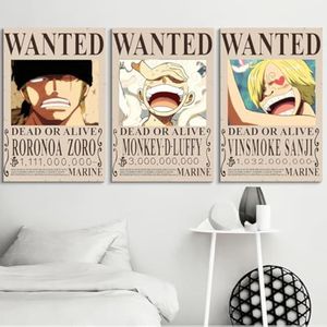 Affiche One - Piece Wanted Posters - One - Piece - Lu-ffy - Lot de 3 posters