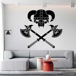 Viking Warrior Wall Sticker Weaponse Helmet Tomahawk