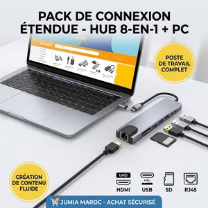 Hub USB-C 8-en-1 Adaptateur Multiport Type-C Vers HDMI 4K, RJ45 Ethernet, Lecteur Carte SD/TF, USB 3.0 Pour PC Portable, MacBook & Chromebook - Gris Sidéral