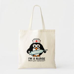 Funny tote bag with a penguin nurse Unique, haute qualité