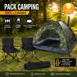PACK Tente militaire, Tentes de Camping pour 4 PERSONNES 208 X 208 X 145 cm PLUS 2 CHAISES NOIR