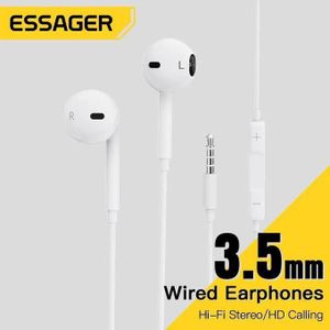 ESSAGER Écouteurs Filaires 3.5 mm Hi-Fi Stéréo avec Microphone HD et Commande Multifonction – Compatibles PC, Smartphone, Tablette & Laptop