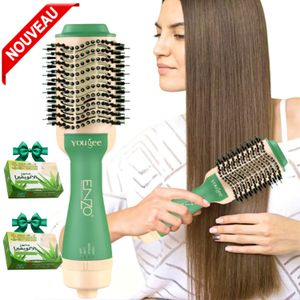 Enzo فرشاة تجفيف الشعر بالهواء الساخن دوّارة 3 في 1 لتمليس الشعر وتكثيفه EN-6212