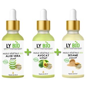 LY BIO PACK HUILE ALOE VERA 50ml - PIPETTE + HUILE AVOCAT 50ml - PIPETTE + HUILE SESAME 50ml - PIPETTE