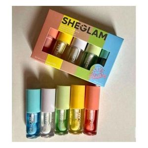 SHEGLAM Coffret de 5 huiles à lèvres hydratantes - Lip oil glossée - Jelly Wow.