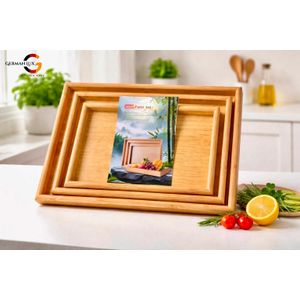  Ensemble de 3 plateaux de service rectangulaire efeet bois-ideal pour the cafe petit dejeuner & decoration