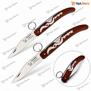 Pack de 2 Couteaux Pliants OKAPI Africa à Manche Effet Bois Rouge avec Anneau Porte-Clés