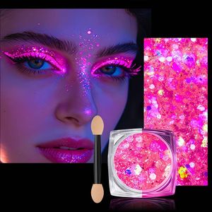 Gel pailleté rose foncé phosphorescent à base d'eau, paillettes épaisses, séchage rapide, autocollant, paillettes néon lumineuses pour le corps et le visage, accessoires pour la Saint-Valentin, les fêtes musicales