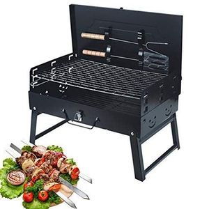 Barbecue Portable Pliable au Charbon de Bois – Mini BBQ de Camping pour Jardin, Balcon & Pique-Nique – Grill Portable pour 4 à 6 Personnes – Barbecue Extérieur Compact et Facile à Transporter – Noir 44x27x47 cm