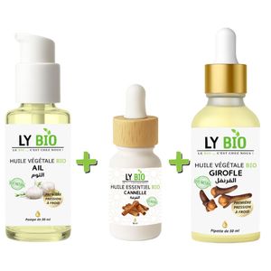 LY BIO PACK HUILE AIL 50ML - POMPE + HUILE ESSENTIEL CANNELLE 10ML + HUILE GIROFLE 50ML - PIPETTE