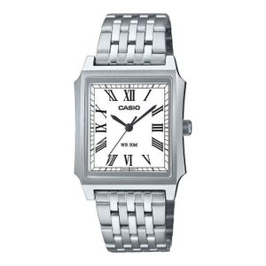Casio MTP-B190D-7BV - Design rectangulaire classique fond blanc et index chiffres romains pour hommes - Acier inoxydable