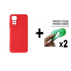 Case Pack : pochette Redmi Note 11 4G souple silicone Rouge + 2 ciramik