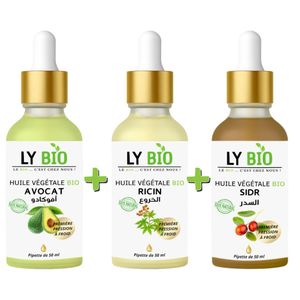LY BIO PACK HUILE AVOCAT 50ml - PIPETTE + HUILE RICIN 50ml - PIPETTE + HUILE SIDR 50ML - PIPETTE