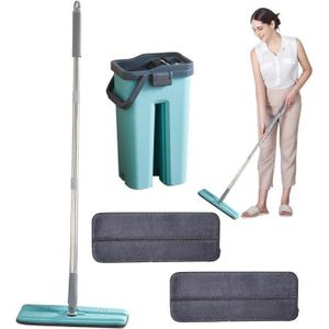 Masthome Balai Serpillère Microfibre avec Seau Essoreur – Kit de Nettoyage Sols – 6 Tampons Réutilisables – Essorage Facile