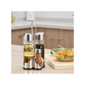 Distributeurs de Condiments en Verre et Acier – Set de 4 Bouteilles avec Bouchons Doseurs