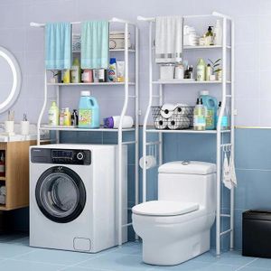 Étagère WC au-dessus Toilettes 3 Niveaux, Étagère Machine à Laver, Support Métallique Blanc, Rangement Salle de Bain Gain de Place, Structure Robuste Pieds Réglables 25 kg