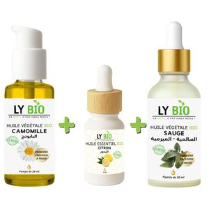 LY BIO PACK HUILE CAMOMILLE 50ML - POMPE + HUILE ESSENTIEL CITRON 10ML + HUILE SAUGE 50ML - PIPETTE