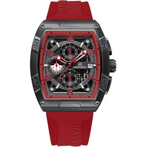 Naviforce Montre Homme Boîtier carré en acier + Bracelet silicone noirMouvement Chronographe + Date + Étanche 3ATM Design Racing inspiré des voitures de sport