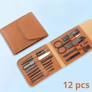 Ensemble 12 pcs manucure et pédicure Kit complet composé de 12 pièces en acier inoxydable étui en Similicuir résistant