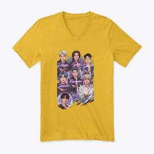 None T-shirt Col V Femme BTS – Seven Stars Concept - Design K-Pop Streetwear Moderne - Yellow