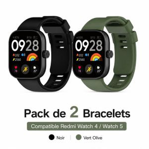 Back de 2 x Bracelet Silicone Compatible Redmi Watch 4 / Redmi Watch 5 – Strap Sport Souple Étanche avec Fermeture Sécurisée - Noir + Vert