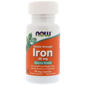 Now NOWFoods Iron 36mg Double Concentration – 90 Gélules Végétales – Complément Fer