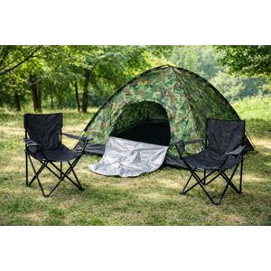 PACK Tente militaire, Tentes de Camping pour 4 PERSONNES 208 X 208 X 145 cm PLUS 2 CHAISES  