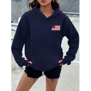 Sweat à capuche S à motif imprimé drapeau américain - Sweat à capuche décontracté avec poche, coupe ample, haut d'automne pour femme, lavable en machine, confortable, sweat doux