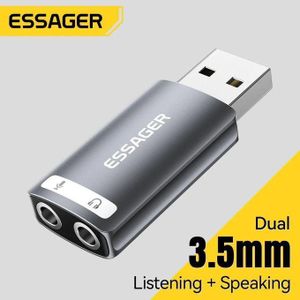 ESSAGER  USB carte son externe 3.5mm USB adaptateur écouteur microphone haut-parleur Interface Audio pour PC PS4 ordinateur portable carte son