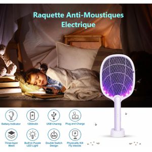 Raquette Anti-Moustiques Electrique  avec LED intégré rechargeable USB