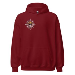 None Hoodie Premium L'équipage du Chapeau de Paille - Design Boussole & Crâne - Molleton Chaud - Grenat