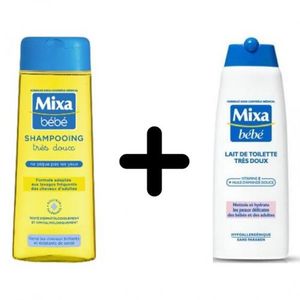 Mixa bébé shampoing très doux 300ml + Lait de toilette très doux 300ml. 