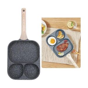Poêle à œufs antiadhésive à fond plat en 3 parties pour petit-déjeuner, omelette, steak