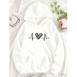 Sweat à capuche doublé pour femmes avec motif cœur léopard, imprimé lettrage et poche
