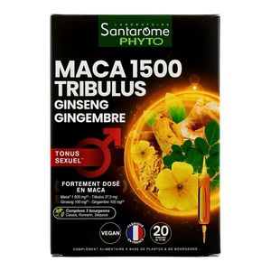 Santarome Maca 1500 Tribulus Racine de Panax Gingembre - Tonus sensuel - 20 Ampoules de 10 ml - Fabriqué en France