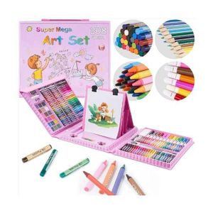 Valise Artistique 208 Pièces pour Enfants – Kit Complet de Dessin et Coloriage avec Aquarelle, Crayons, Feutres et Accessoires de Peinture