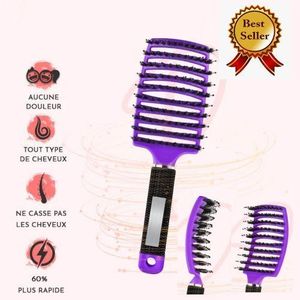 Brosse à Cheveux, Démêlante Anti-Casse et Anti-Nœuds Couleur Violet.