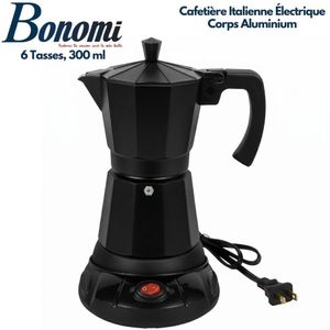 Bonomi Cafetière Italienne Électrique Couleur Noir, 3 Tasses 300 ml, Corps Aluminium, Base 360° Sans Fil, Filtre Amovible, Préparation Rapide, 480W