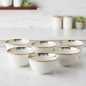 Set de 6 bols de service en céramique blanche avec bord doré – Bols multifonctions pour apéritifs et desserts-12 cm