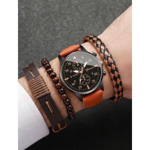 طقم مكون من 4 قطع: ساعة يد رجالية وسوار