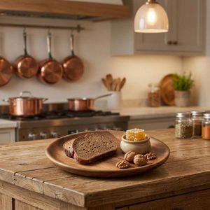 Plat artisanal en bois de thuya au grain naturel (brindille de noyer)
