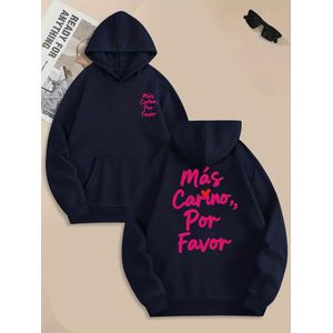 Sweat à capuche "Más Carino, Por Favor" (Plus Mignon, S'il Vous Plaît) - Lettres cursives roses et phrase espagnole imprimée, pull oversize avec poche, pull doux et décontracté, lavable en machine pour apprenants d'espagnol